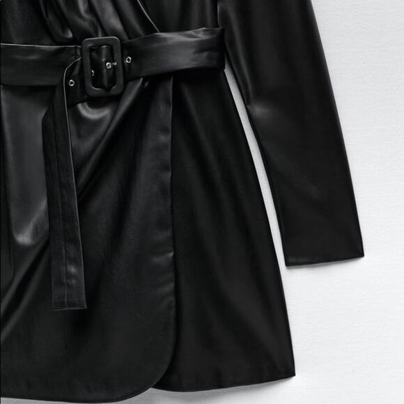 ZARA BELTED FAUX LEATHER DRESS BLACK - Picture 5 of 5